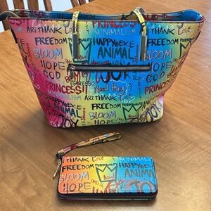 Alba Multicolor Graffiti Gradient Tote with Matching Wristlet